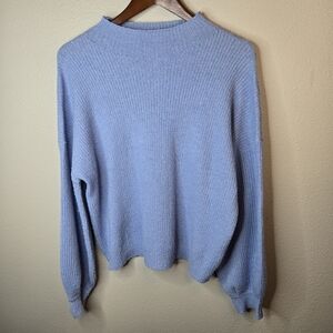 Elegant Sky Blue Knit Turtleneck Sweater Size Large
